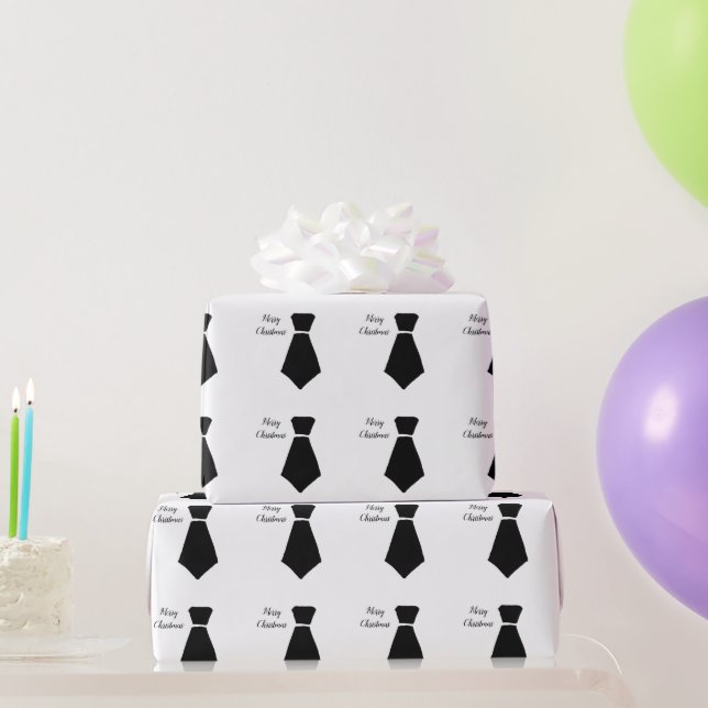 Papel De Presente Bowtie Pattern Feliz Natal Trendência Branca Negra (Presentes para festas)