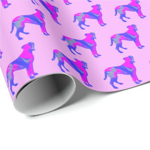 Papel De Presente Boxer Breed Dog Silhouette P&B Pink Gift