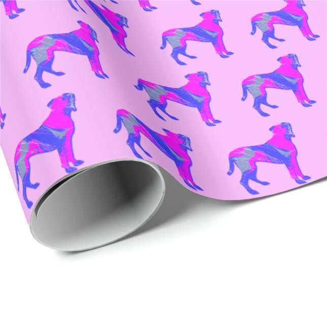 Papel De Presente Boxer Breed Dog Silhouette P&B Pink Gift (Ponta do rolo)