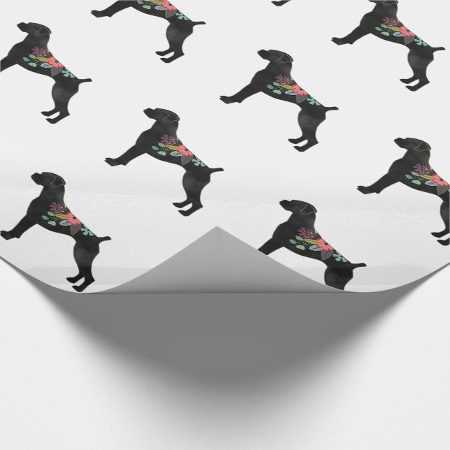 Papel De Presente Boxer Dog Bree Natural Boho Silhouette Floral (Ponta)