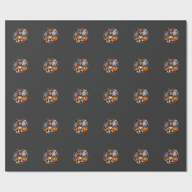 Papel De Presente Boxer Dog Halloween Abóbora Sublimação (Aberto)