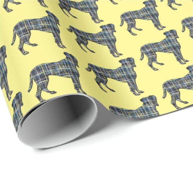 Papel De Presente Boxer Dog Silhouette Y&B Grid Yellow (Ponta do rolo)