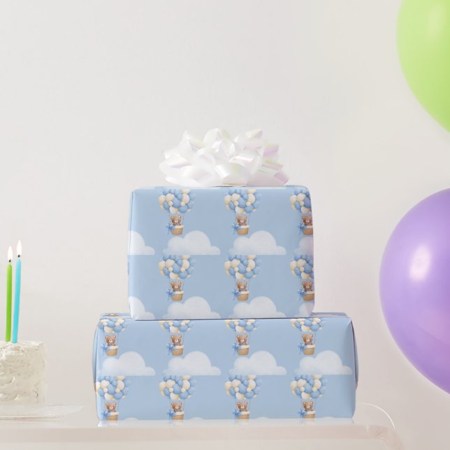 Papel De Presente Boy Baby Shower Bear Balloon Napkins (Presentes para festas)