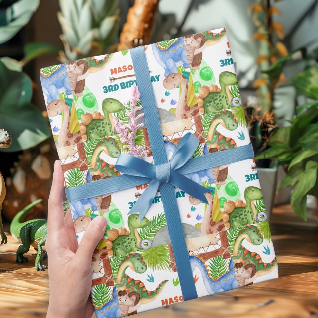 Papel De Presente Boy Dinosaur 3rd Birthday Party (Criador carregado)