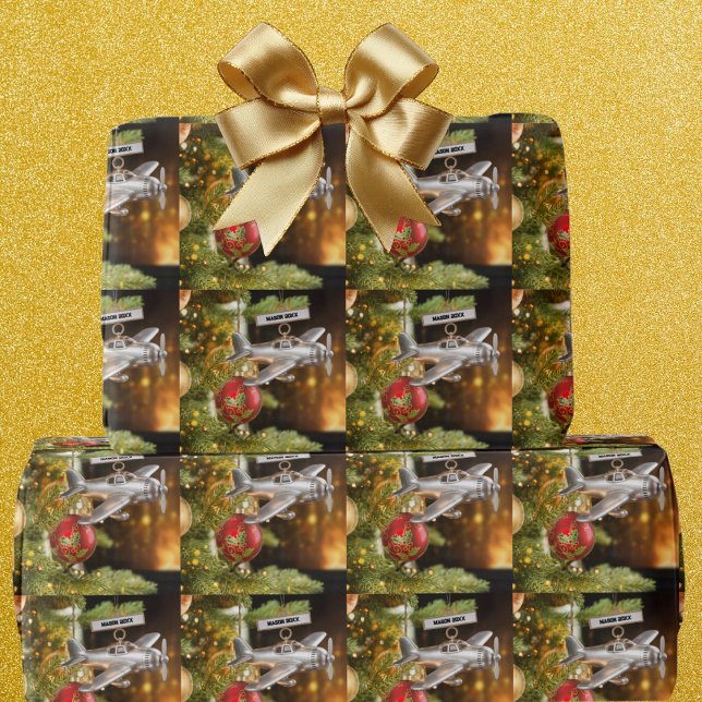 Papel De Presente Boy First Christmas Airplane ornament Christmas (Criador carregado)