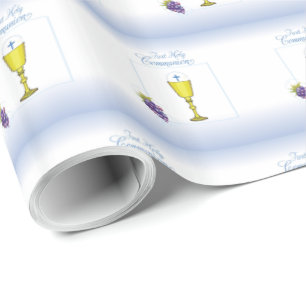 Papel De Presente Boy First Communion, Chalice com Host e Uvas