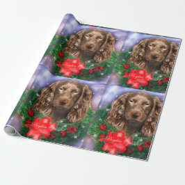 Papel De Presente Boykin Spaniel Wreath de Natal