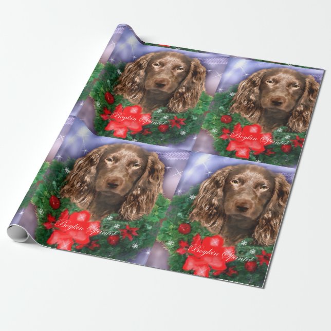 Papel De Presente Boykin Spaniel Wreath de Natal (Desenrolado)