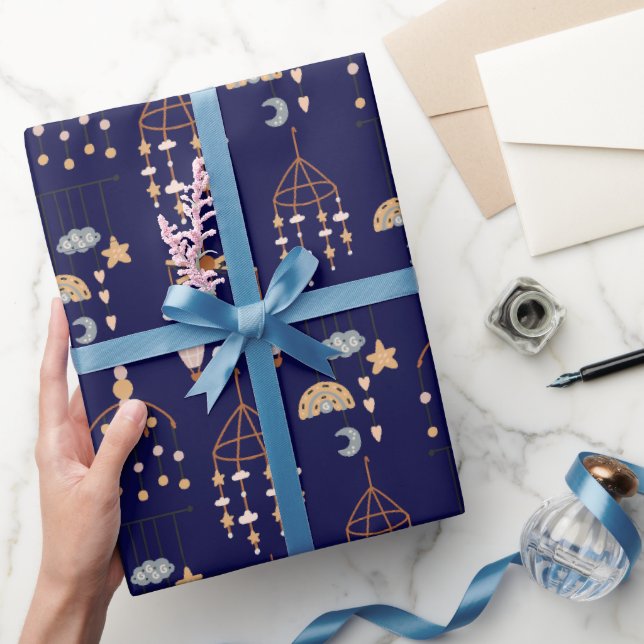 Papel De Presente Boys com Padrões de Brinquedo de Boho Azul e Bonit (Presentear)