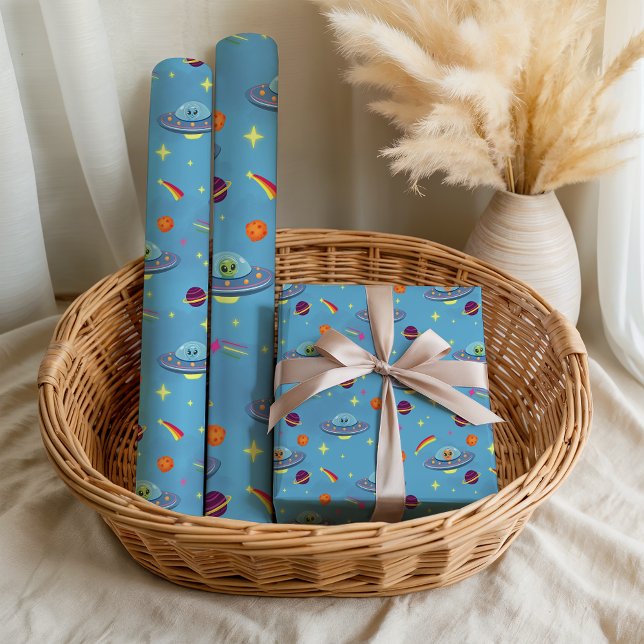 Papel De Presente Boys Space Alien Out Of This World Birthday (Criador carregado)