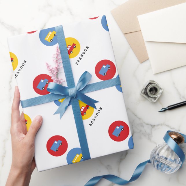 Papel De Presente Boys Toys Transport Cute Car Bus Nome Personalizad (Presentear)