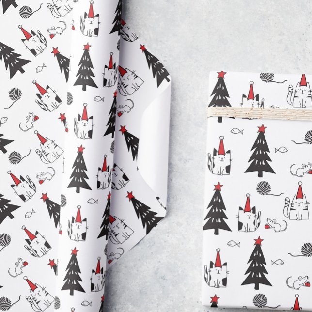 Papel De Presente Branca de Natal de Gatos Engraçados (Criador carregado)