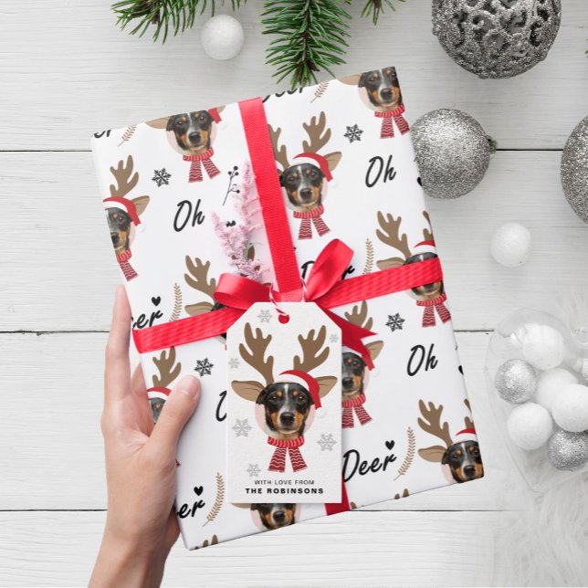 Papel De Presente Branca de Natal de Reindeer com Rosto Personalizad (Criador carregado)