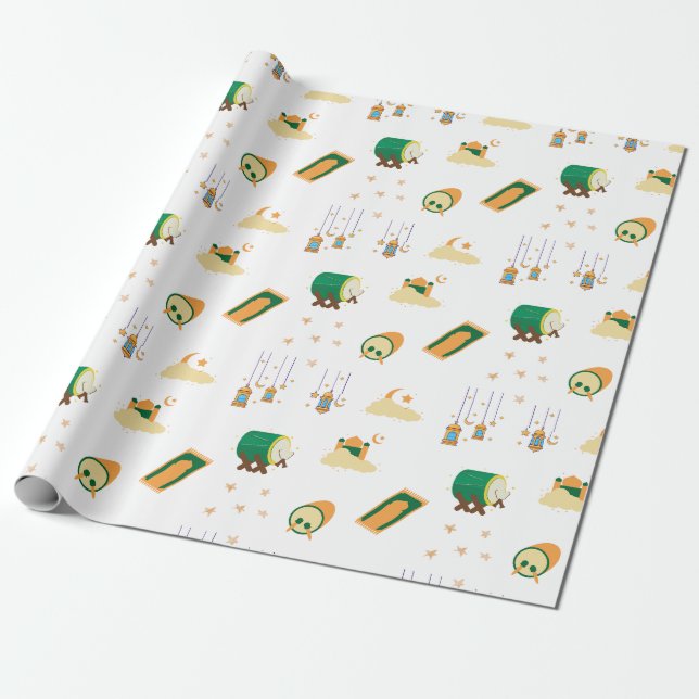 Papel De Presente Branca de Ramadan Eid Mubarak Cute Moderno (Desenrolado)