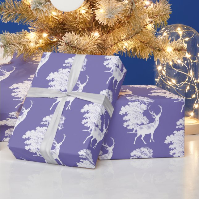 Papel De Presente Branca de Veados Brancos Moderna, Periwinkle (Feriados)