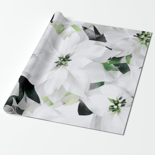 Papel De Presente Branca Grande Flores Verde Casamento Verde Bridal (Desenrolado)