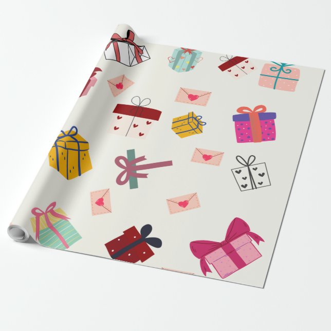 Papel De Presente Branca moderna de bithday (Desenrolado)