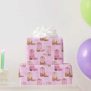 Papel De Presente Branca Rosa Tan Boots Aniversário
