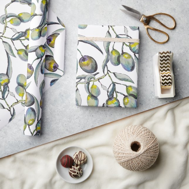 Papel De Presente Branch de Oliveiras Mágicas, pintado à mão (Artesanato)