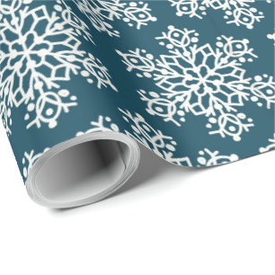 Papel De Presente Branco azul do Natal do teste padrão do floco de