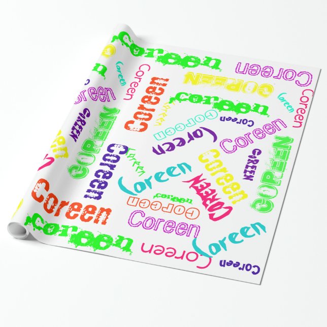 Papel de Presente Branco com Colagem de Nome em co (Desenrolado)