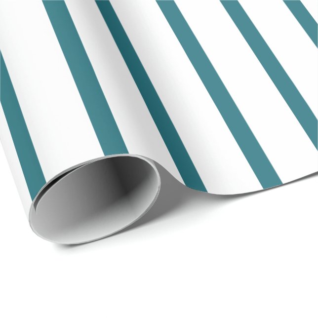 Papel De Presente Branco com Listras Turquesa (Ponta do rolo)