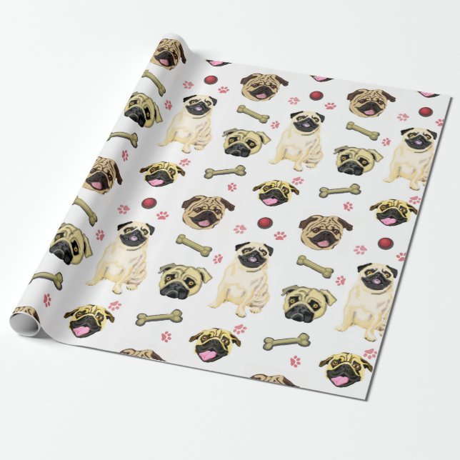 Papel de Presente Branco com Pug (Desenrolado)