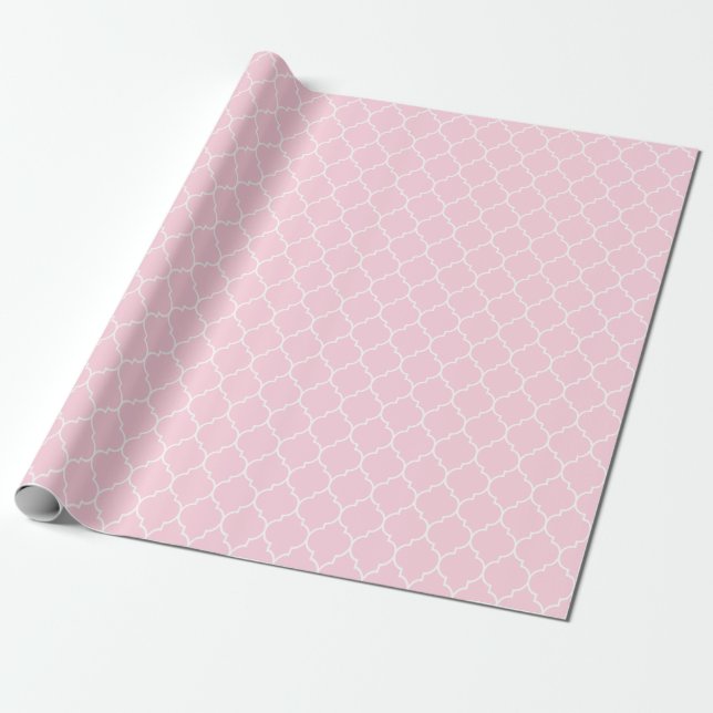 Papel De Presente Branco de Quatrefoil do marroquino na luz - rosa (Desenrolado)