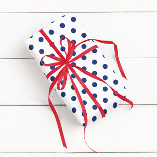 Papel De Presente Branco e Azul Bolinhas