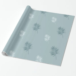 Papel De Presente Branco e Azul bonito e Folhas