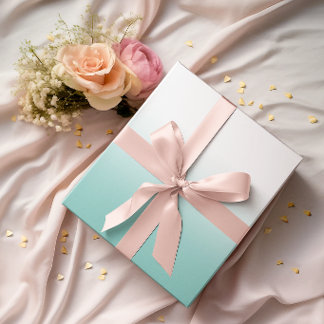 Papel De Presente Branco e Ombre Azul Turquesa