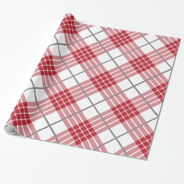 Papel De Presente Branco e vermelho com cinza acentua padrão de xadr (Desenrolado)