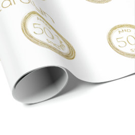 Papel De Presente Branco Elegante e Dourado Brilhante 50 e Fabuloso