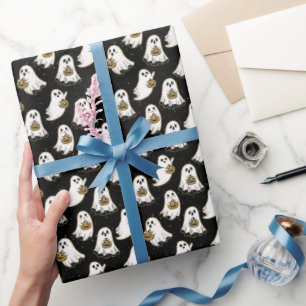 Papel De Presente Branco Fantasma e Abóbora