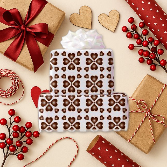 Papel De Presente Branco Floral Rustic Brown Heart (Criador carregado)