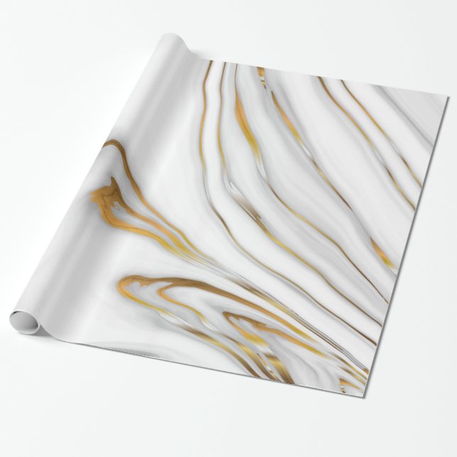 Papel De Presente Branco Marcado Com Grain Dourado (Desenrolado)