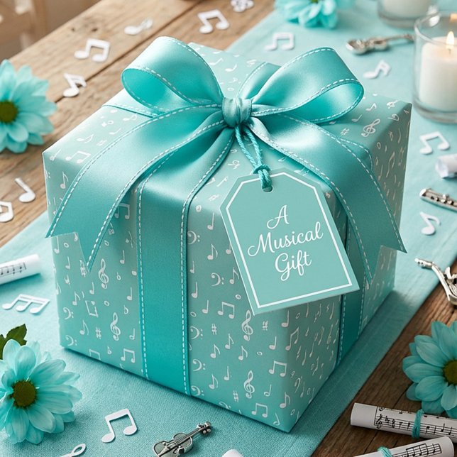 Papel De Presente Branco  Musical com cor de fundo personalizada (Criador carregado)