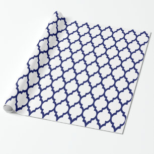 Papel De Presente Branco Navy XL Quatrefoil Marroquino #4
