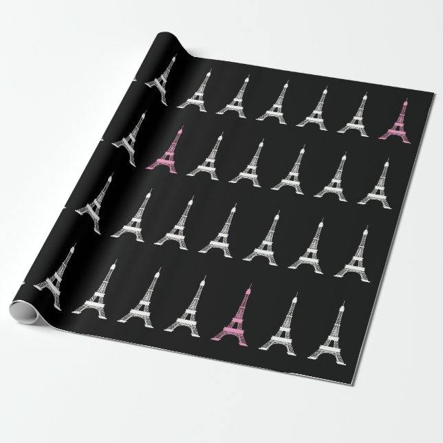 Papel De Presente Branco preto feminino, torres Eiffel francesas (Desenrolado)