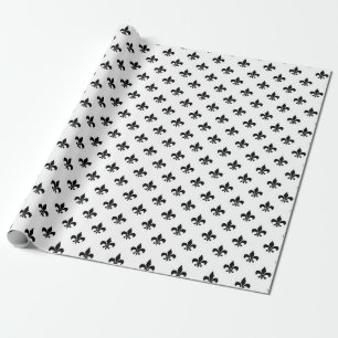 Papel De Presente Branco Preto Fleur De Lis Delicado Mardi Gras