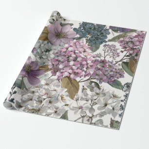 Papel De Presente Branco Rústico Floral Botânico Vintage Roxo