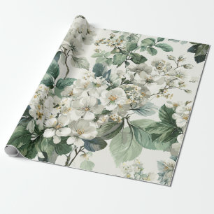 Papel De Presente Branco Rústico Verde Botânico Vintage Boho Floral
