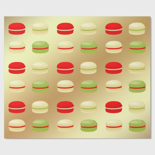 Papel De Presente Branco verde vermelho no francês Dourado Macarons (Aberto)