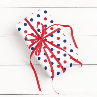 Papel De Presente Branco Vermelho e Azul Bolinhas