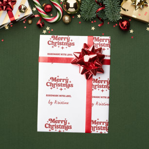 Papel De Presente Branco vermelho feito à mão por embrulho de presen
