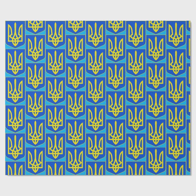 Papel De Presente Brasão de Armas da Ucrânia Tridente Dourado Arte E (Aberto)