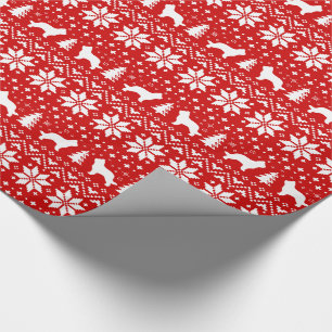Papel De Presente Briard Silhouettes Cães Natal Vermelho