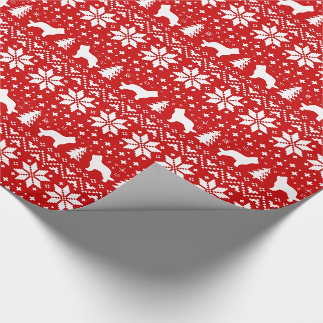 Papel De Presente Briard Silhouettes Cães Natal Vermelho (Ponta)