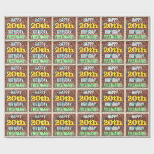 Papel De Presente Brick Wall Grafite inspirado 20 Aniversário + Nome