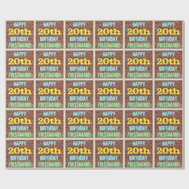 Papel De Presente Brick Wall Grafite inspirado 20 Aniversário + Nome (Aberto)